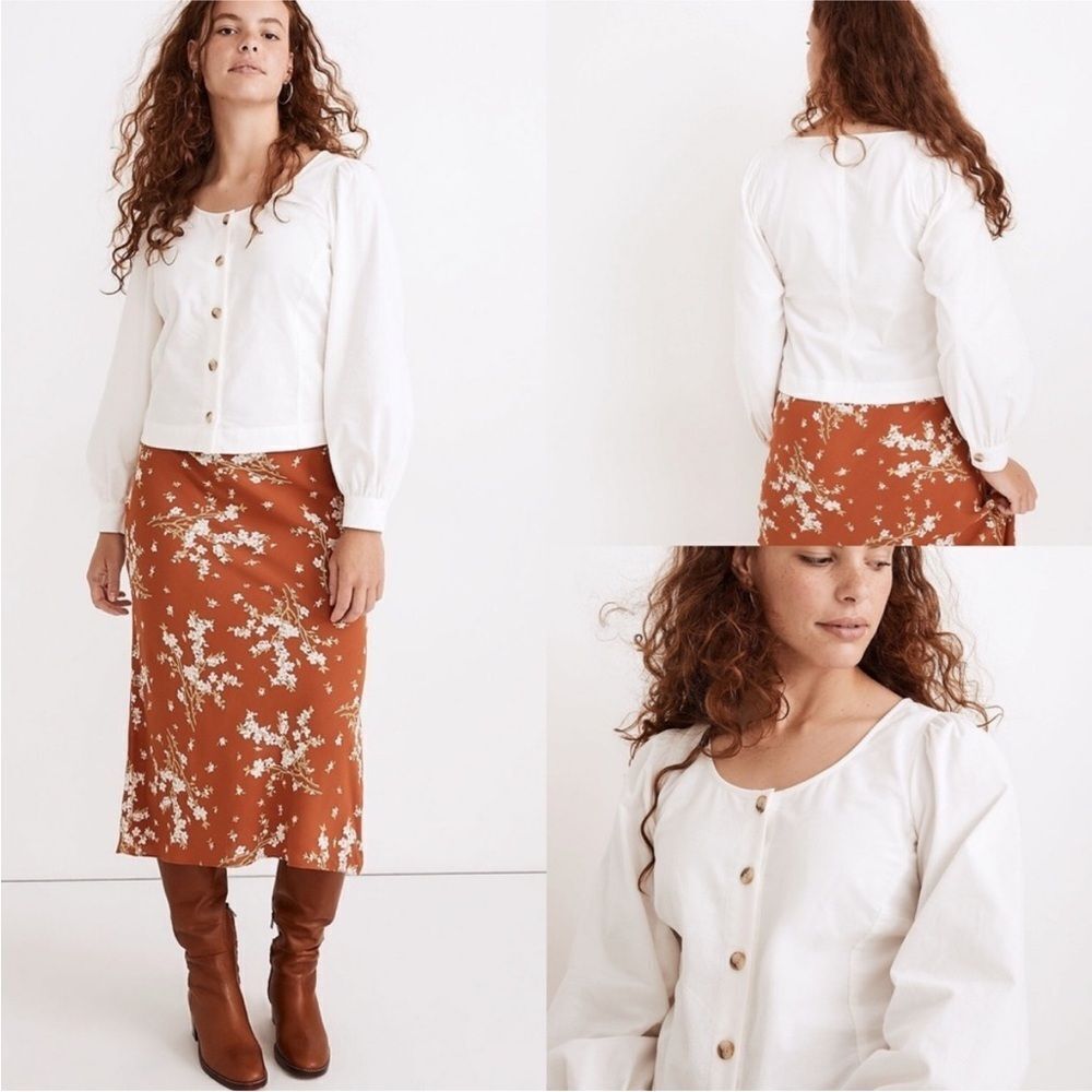 MADEWELL | NEW Corduroy Shirred-Sleeve Button Front Cream Top Women’s Size XL